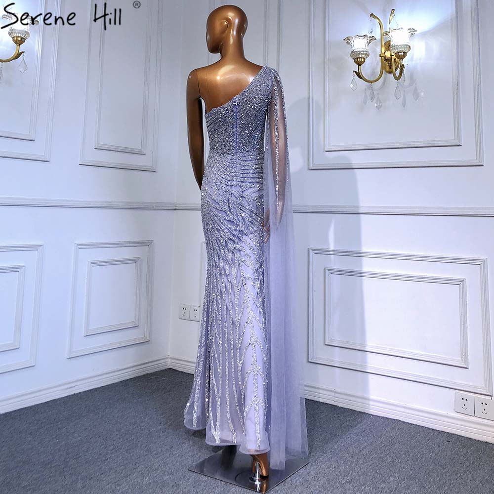 Serene Hill Lilac High Split Mermaid Elegant Sexy One Shoulder Evening Dresses Gowns Luxury Beaded 2025 For Women Party LA71493 - SERENE HILL