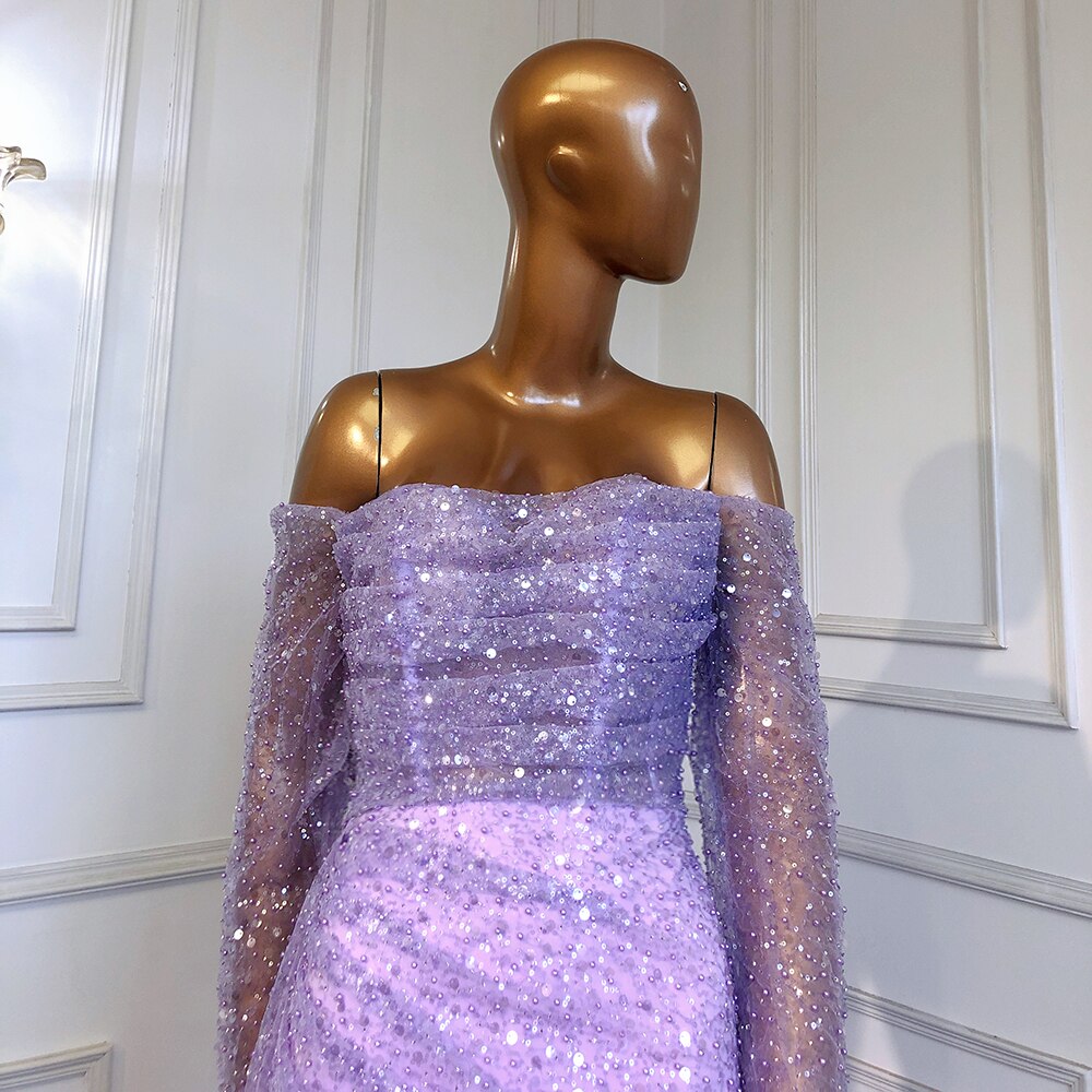 Serene Hill Lilac Mermaid Overskirt Evening Dresses Gowns 2025 Beaded Elegant Sexy For Women Party LA71630 - SERENE HILL