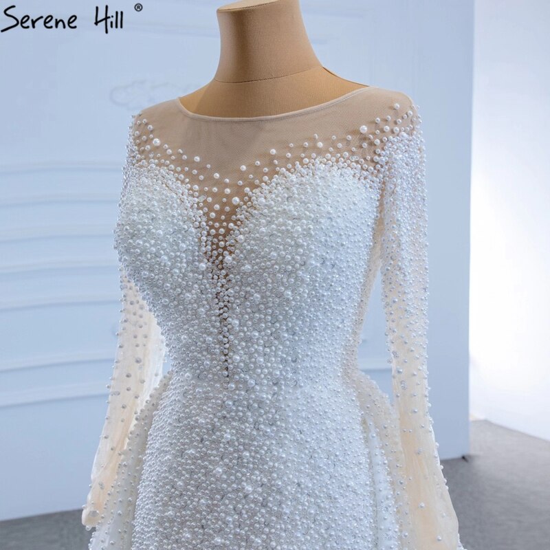 Serene Hill Luxury Ivory Detachable Train Mermaid Wedding Dresses Gowns 2025 Pearls Beading Bride Dress HM67182 Custom Made - SERENE HILL