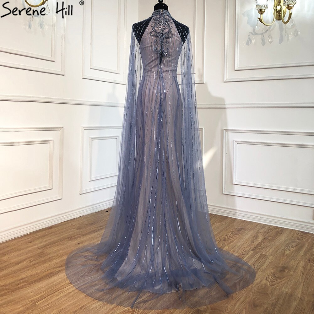 Serene Hill Luxury Navy Blue With Train Evening Dresses Gowns 2025 Mermaid Beading Diamond Elegant For Women Party LA70807 - SERENE HILL