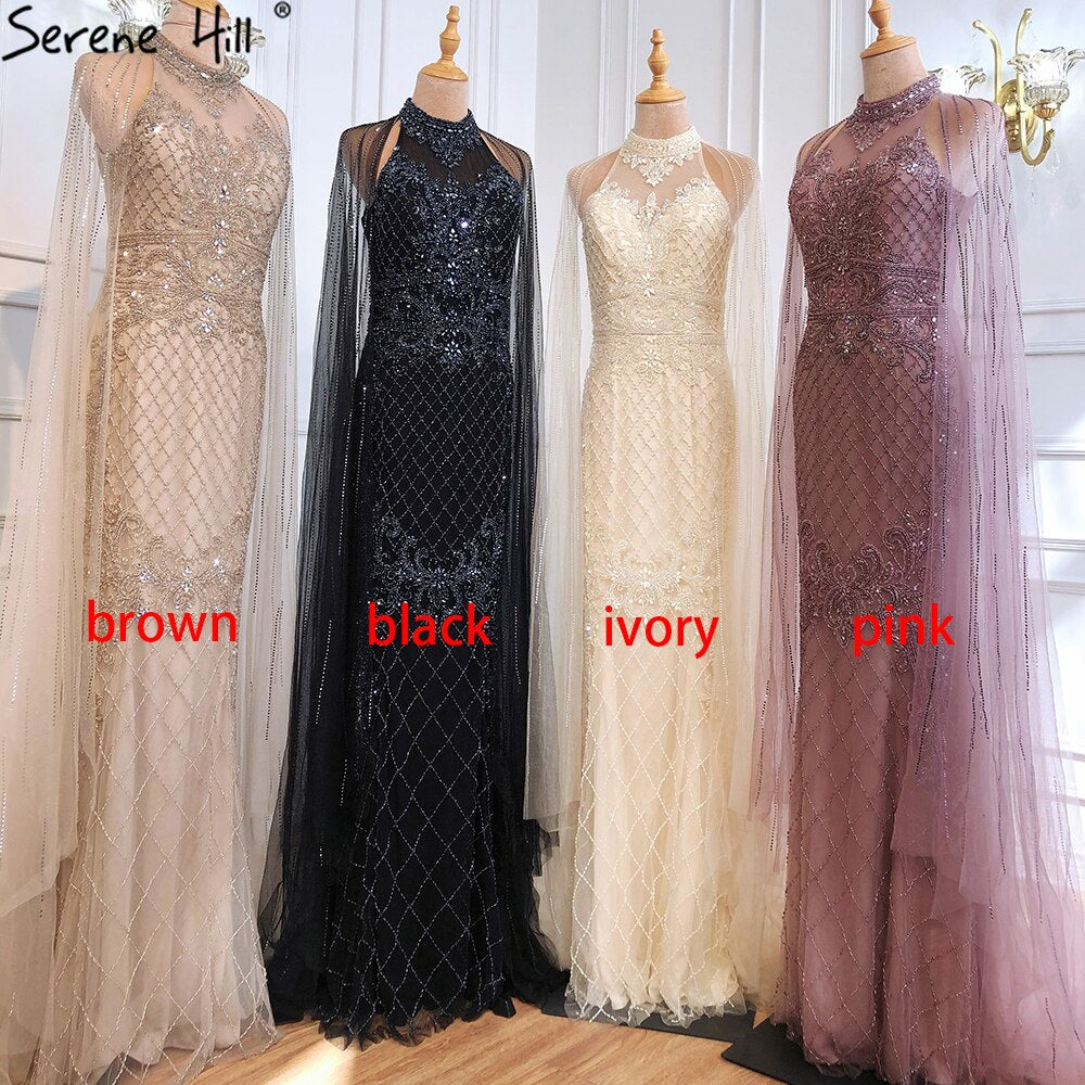 Serene Hill Luxury Navy Blue With Train Evening Dresses Gowns 2025 Mermaid Beading Diamond Elegant For Women Party LA70807 - SERENE HILL