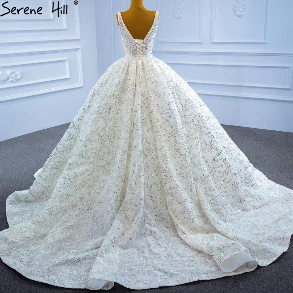 Serene Hill Luxury White Beading Wedding Dresses Gowns 2025 Sparkle Sleeveless Ball Gown Bridal Dress HM67254 Custom Made - SERENE HILL