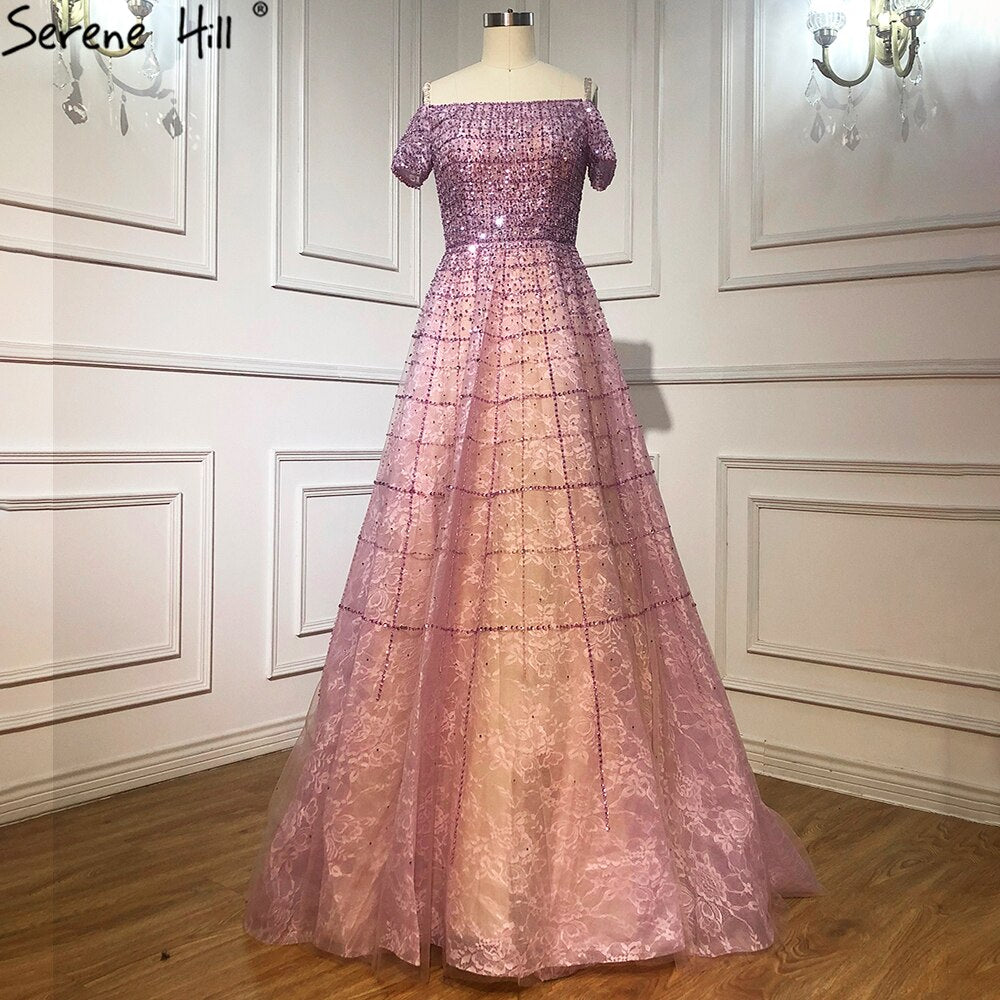 Serene Hill Mauve Off Shoulder Luxury Evening Dresses Gowns 2025 Beading Diamond Sexy For Women Party LA70263 - SERENE HILL