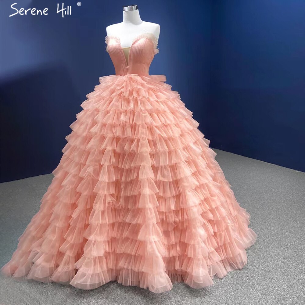 Serene Hill Meat Pink Sexy Wedding Dresses 2025 Ruffles Tiered Lace Up Bridal Gowns HM67033B Custom Made - SERENE HILL