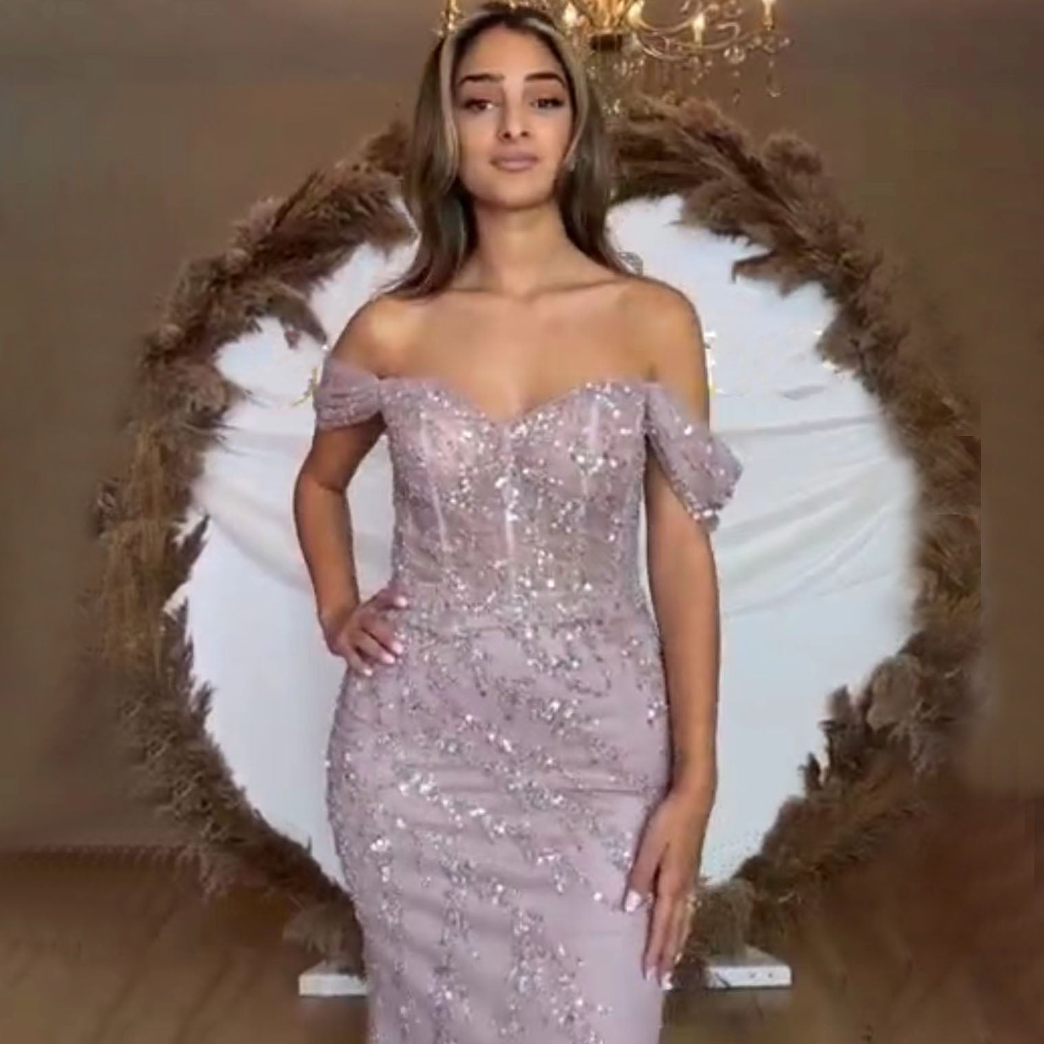 Serene Hill Mermaid Luxury Pink Evening Dresses Gowns 2025 Beaded Off The Shoulder Elegant For Woman Party LA71653 - SERENE HILL