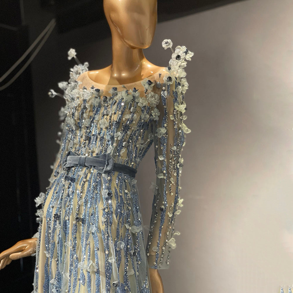 Serene Hill Moslim Blauw Luxe Avond Jurken 2025 Kralen A-lijn Voor Vrouwen Wedding Party LA71549 - SERENE HILL