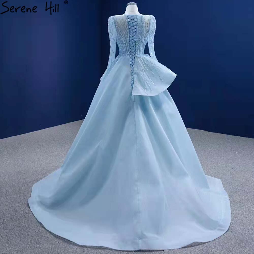 Serene Hill Muslim Blue Lace Up Wedding Dresses 2025 Beaded High-end Bridal Dress HM67392 Custom Made - SERENE HILL