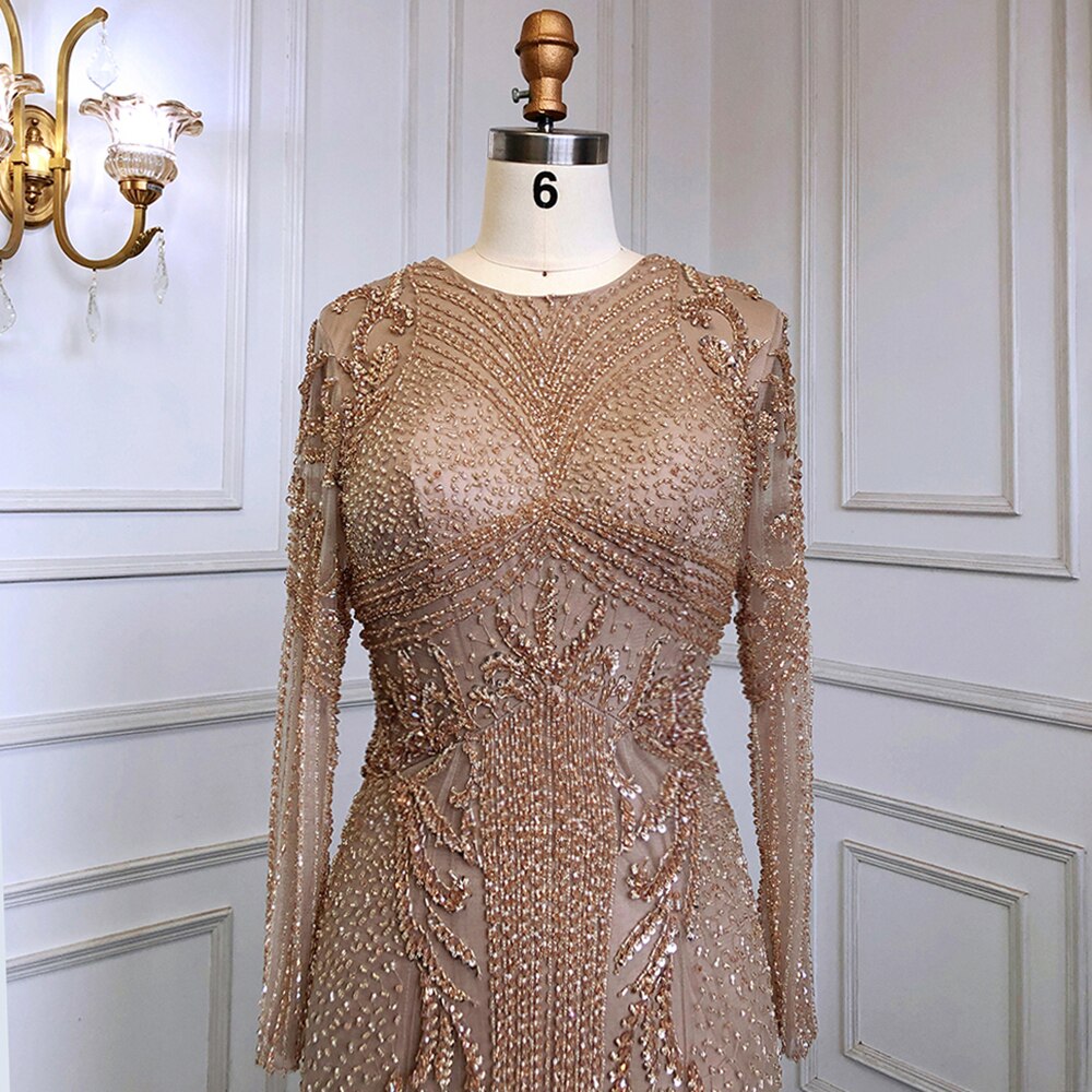 Serene Hill Muslim Caramel Evening Dresses Gowns Luxury Beading Elegant Mermaid 2025 For Women Party LA70289 - SERENE HILL