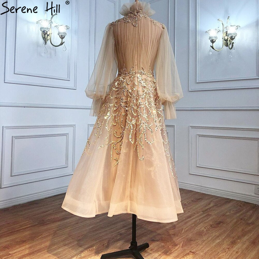 Luxury Champagne Long Sleeve Muslim Evening Dress LA71035 - SERENE HILL