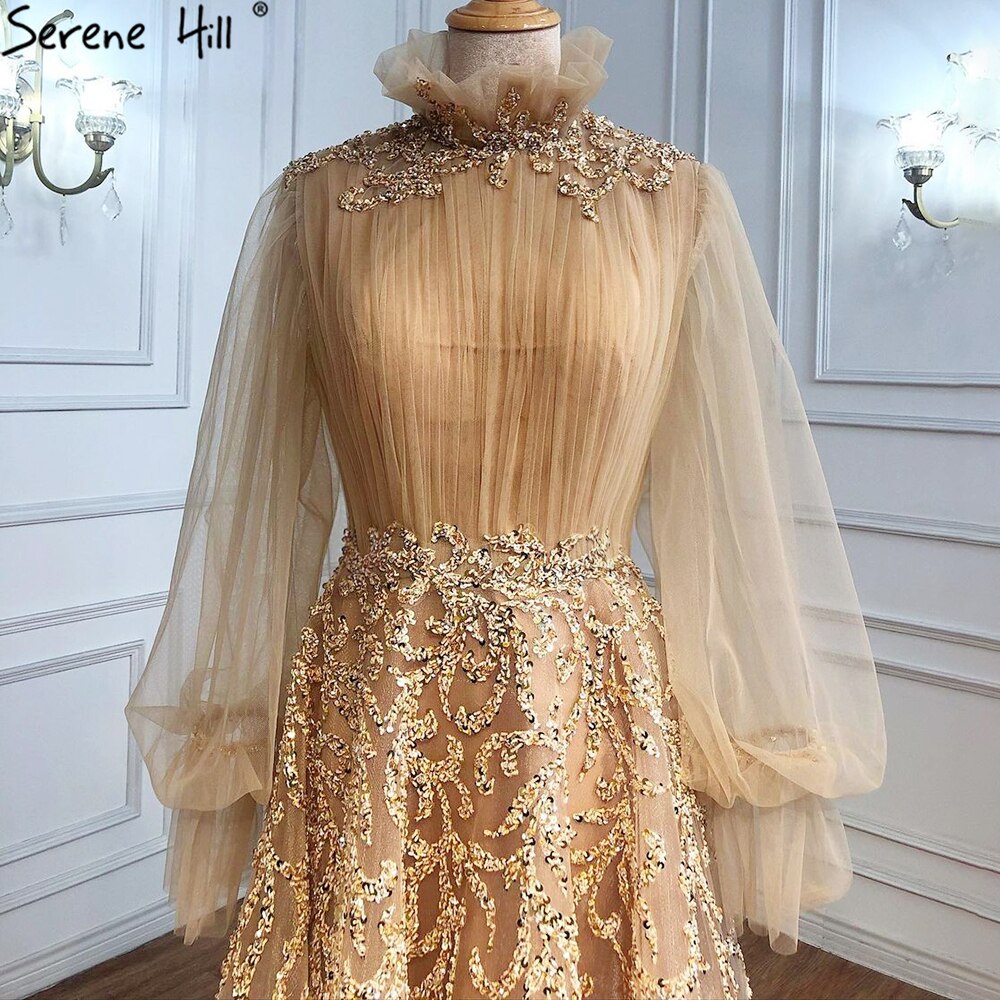 Luxury Champagne Long Sleeve Muslim Evening Dress LA71035 - SERENE HILL
