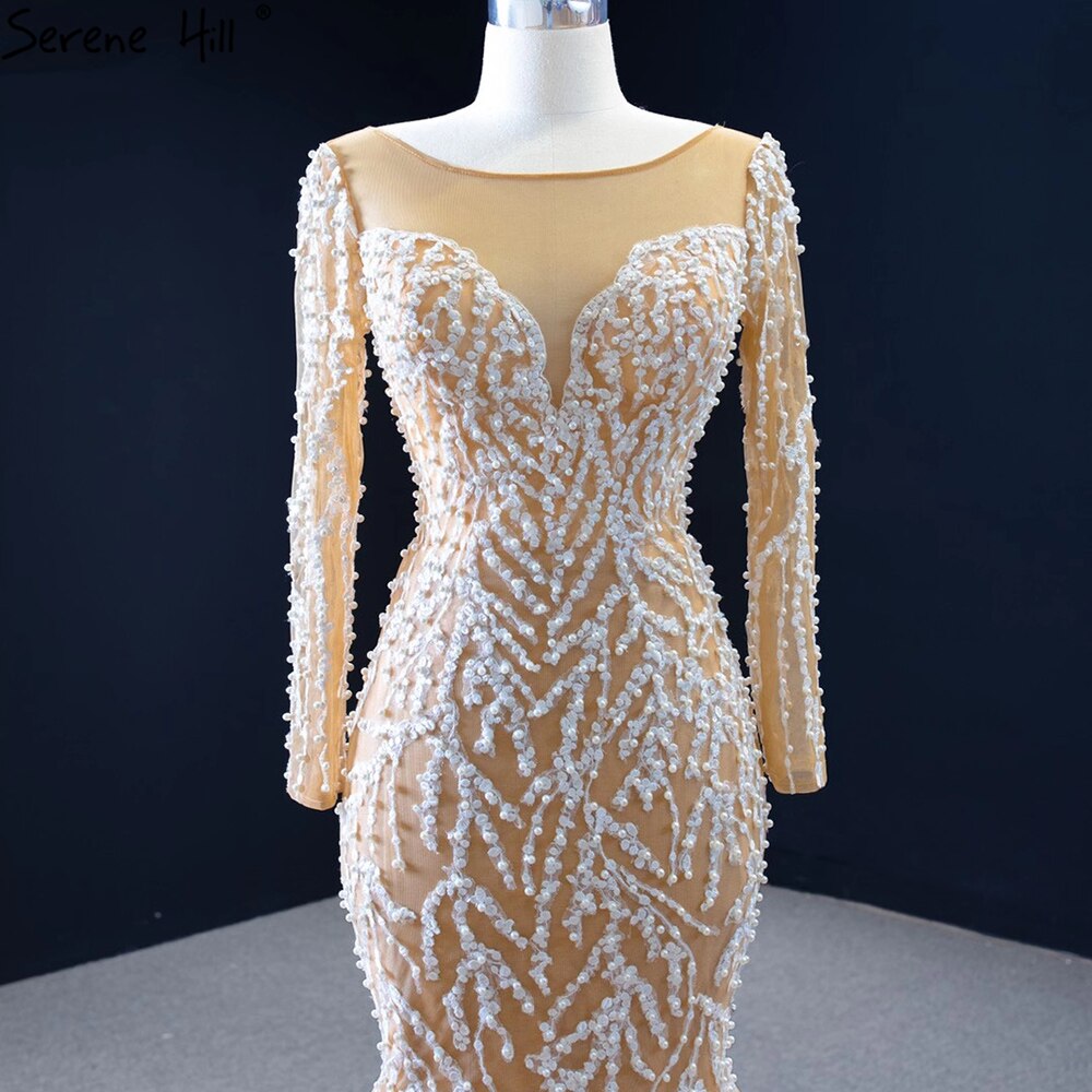 Serene Hill Muslim Champange Mermaid Evening Dresses 2025 Luxury Beading Elegant Party Gowns For Women HM67211 - SERENE HILL