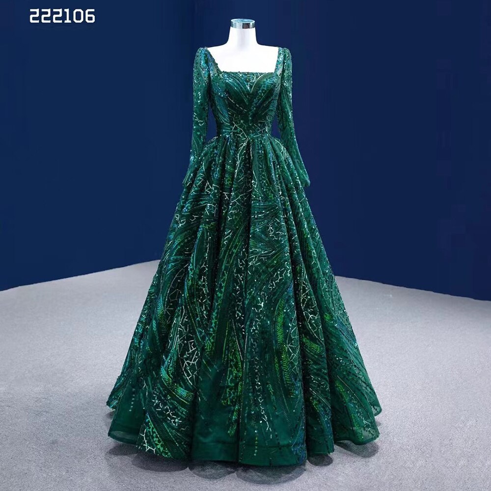 Serene Hill Muslim Dark Green Luxury Beaded Appliques Lace Up Ball Gowns Wedding Dress 2025 High End Custom Made HM222106 - SERENE HILL