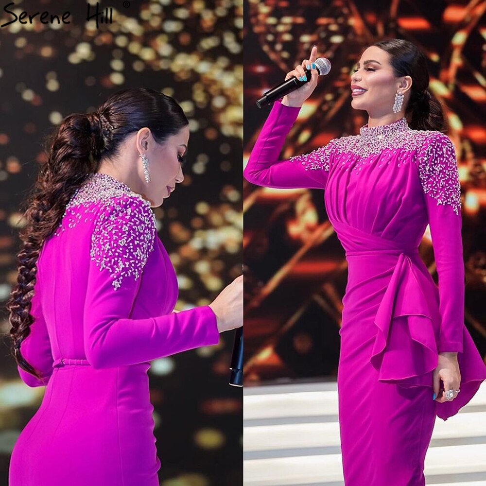Serene Hill Muslim Fuschia Mermaid Evening Dresses Gowns 2025 Beading Elegant For Women Wedding Party LA71004 - SERENE HILL