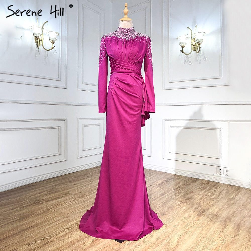 Serene Hill Muslim Fuschia Mermaid Evening Dresses Gowns 2025 Beading Elegant For Women Wedding Party LA71004 - SERENE HILL
