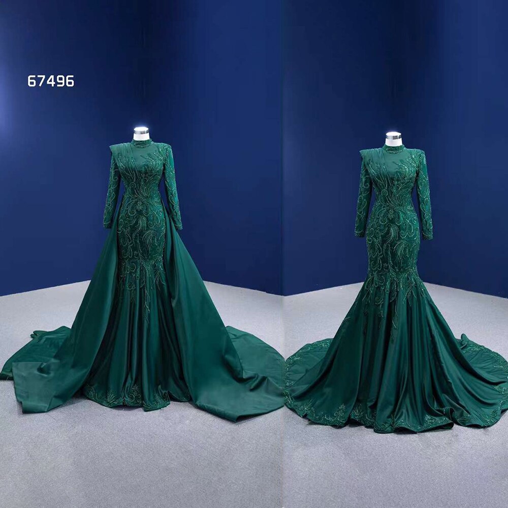 Serene Hill Muslim Green Mermaid Detachable Skirt Lace Beaded Bride Gowns Wedding Dress 2025 High End Custom Made HM67496 - SERENE HILL