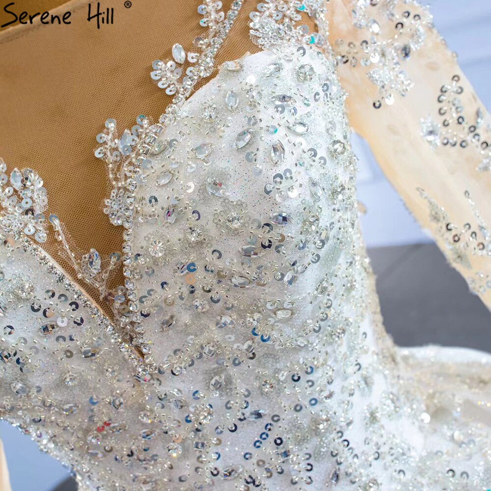 Serene Hill Muslim Luxury Wedding Dresses 2025 Beading Pearls Sexy With Train Bridal Dress HM67257 Custom Made - SERENE HILL