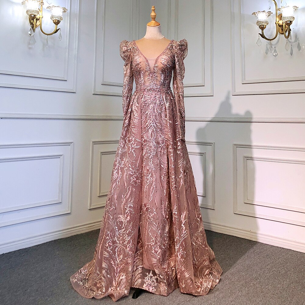 On Sale No Return Serene Hill Muslim Pink Elegant Mermaid Overskirt Luxury Beaded Evening Dresses Gowns 2025 For Woman Party LA71572 - SERENE HILL
