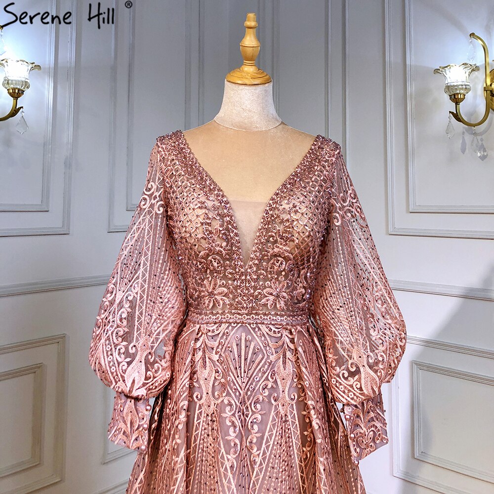 Serene Hill Muslim Pink Luxury Beaded Overskirt Mermaid Evening Dresses Gowns 2025 For Woman Party LA71482 - SERENE HILL