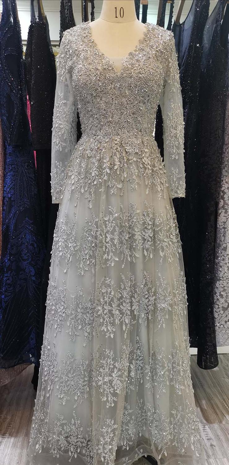 Serene Hill Muslim Pink Luxury Evening Dresses Gowns 2025 Long Sleeves Crystal A-Line For Women Party LA70729 - SERENE HILL