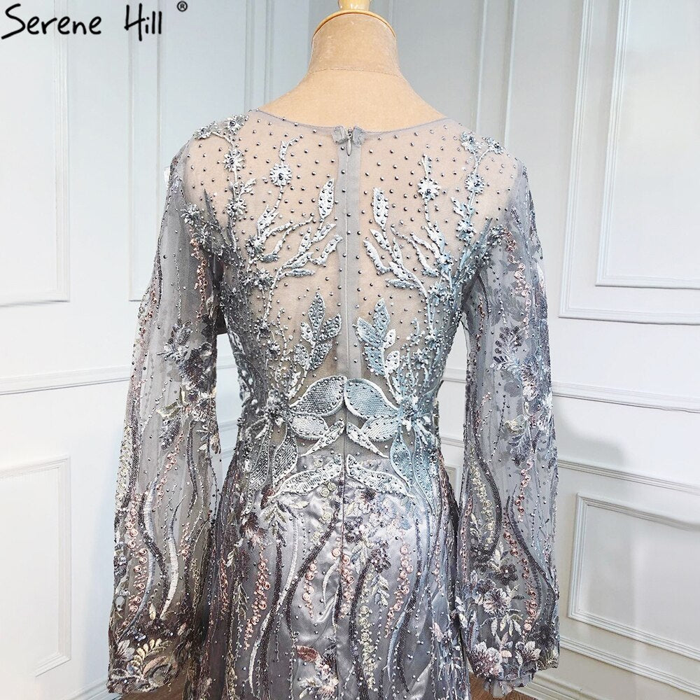Serene Hill Muslim Pink Luxury Evening Gowns 2025 Flowers Crytsal Long Lantern Sleeves Formal Dress Design LA70779 - SERENE HILL
