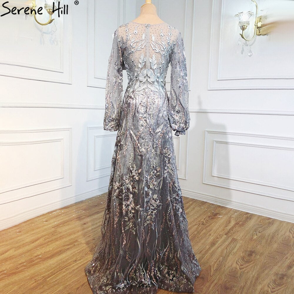 Serene Hill Muslim Pink Luxury Evening Gowns 2025 Flowers Crytsal Long Lantern Sleeves Formal Dress Design LA70779 - SERENE HILL