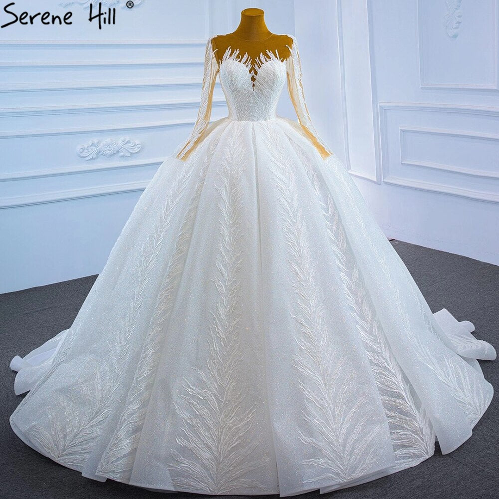 Serene Hill Muslim White Luxury Wedding Dresses 2025 Glitter Long – SERENE HILL