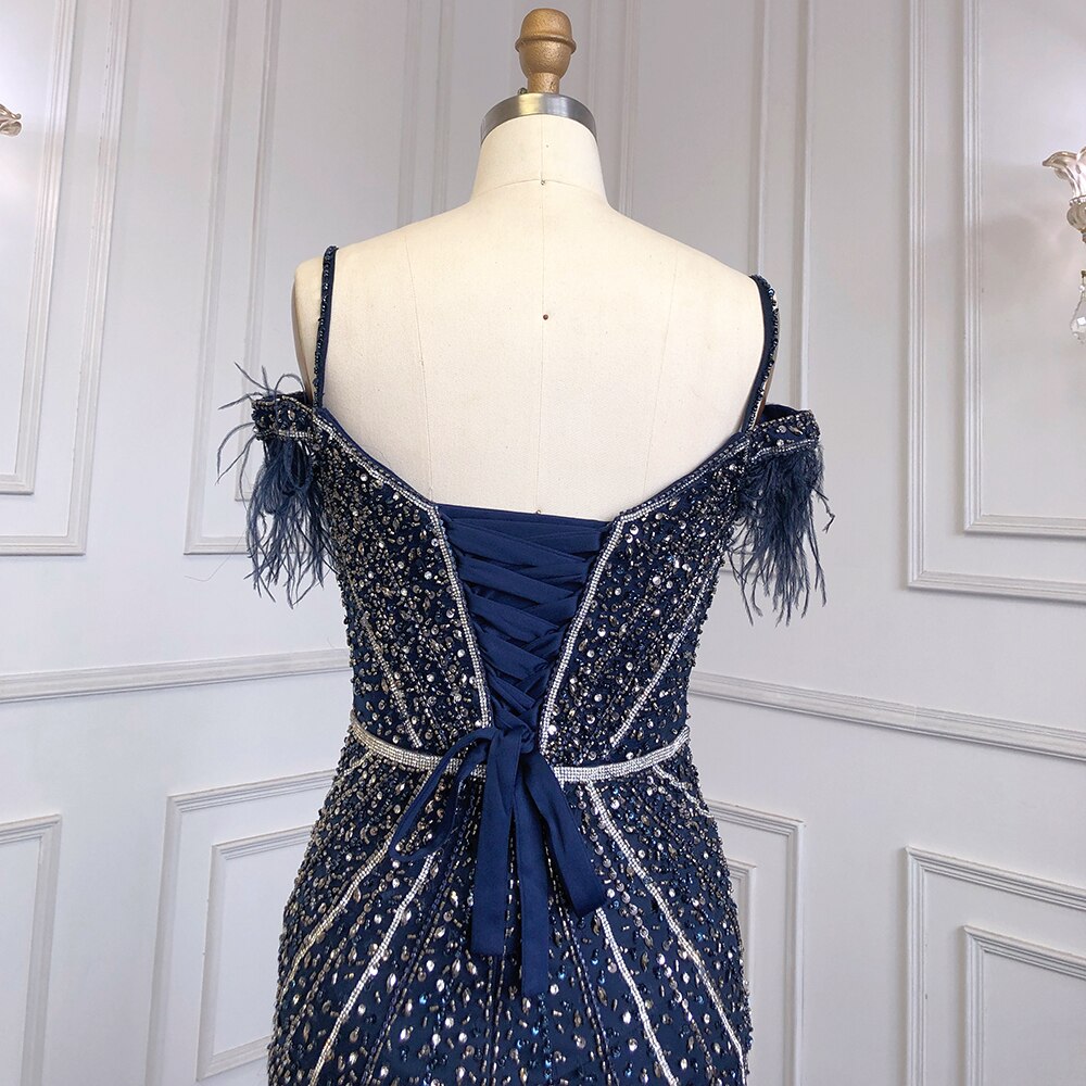 Luxury Feathers Navy Blue Prom Evening Dresses LA71656 - SERENE HILL