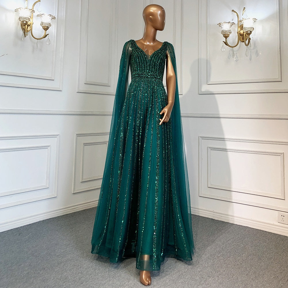 Luxury Nude Dubai Evening Dress with Cape Sleeves LA71567 - SERENE HILL