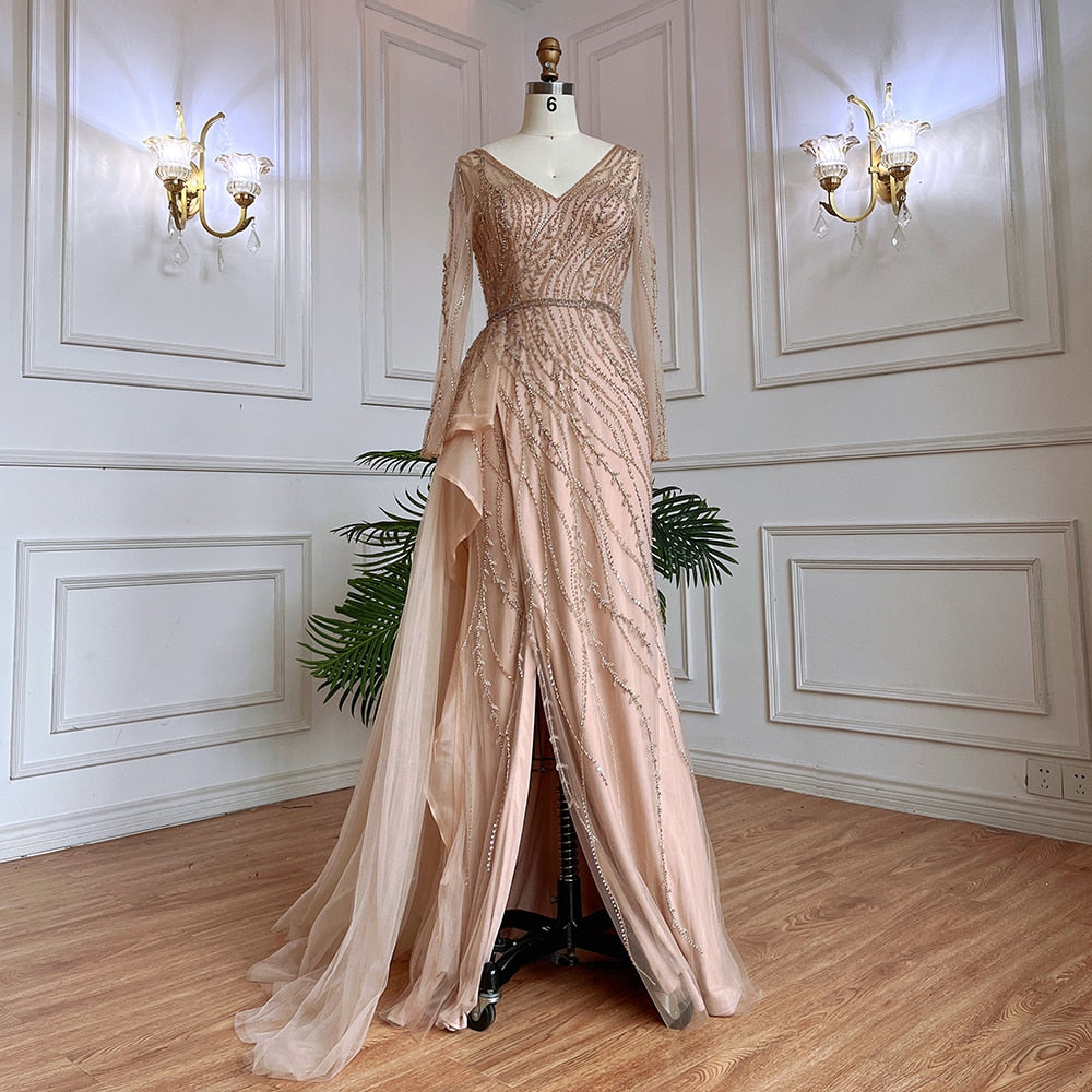 Serene Hill Nude Mermaid Sexy High Split With Skirt Beaded Long Evening Dresses Gowns For Women Wedding Party 2025 LA71944 - SERENE HILL
