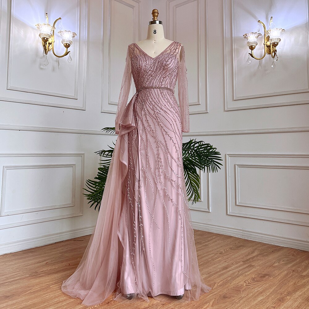 Serene Hill Nude Mermaid Sexy High Split With Skirt Beaded Long Evening Dresses Gowns For Women Wedding Party 2025 LA71944 - SERENE HILL