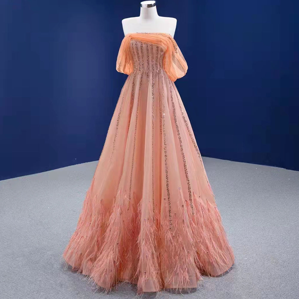 Serene Hill Oranje A-lijn Luxe Avond Jurken 2025 Kralen Sexy Voor Vrouwen Wedding Party HM67393 - SERENE HILL