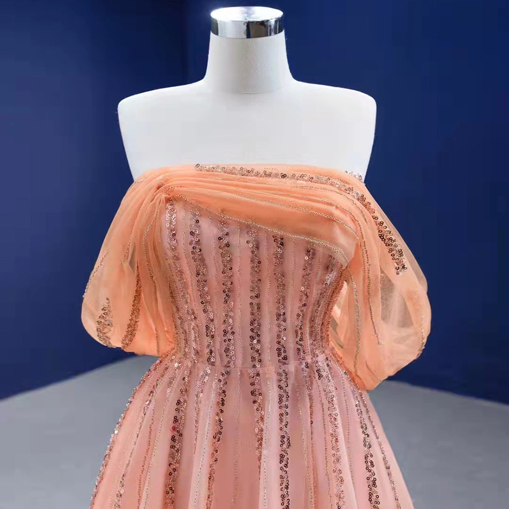 Serene Hill Oranje A-lijn Luxe Avond Jurken 2025 Kralen Sexy Voor Vrouwen Wedding Party HM67393 - SERENE HILL