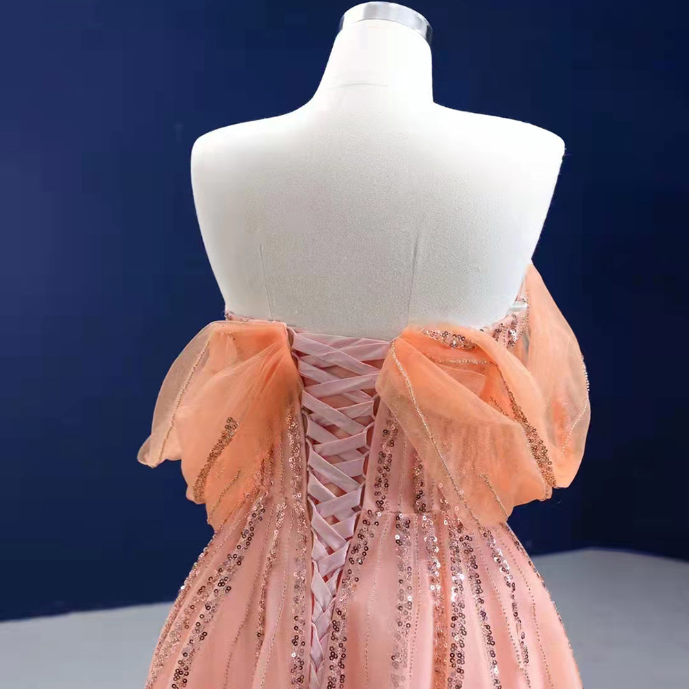 Serene Hill Oranje A-lijn Luxe Avond Jurken 2025 Kralen Sexy Voor Vrouwen Wedding Party HM67393 - SERENE HILL