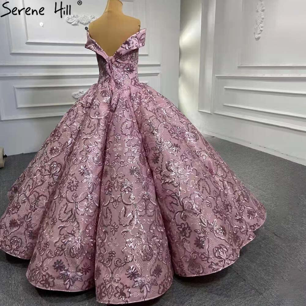 Serene Hill Pink Luxury Wedding Dresses Gowns 2025 Embroidery Lace Up Bridal Dresses HM66590 Custom Made - SERENE HILL