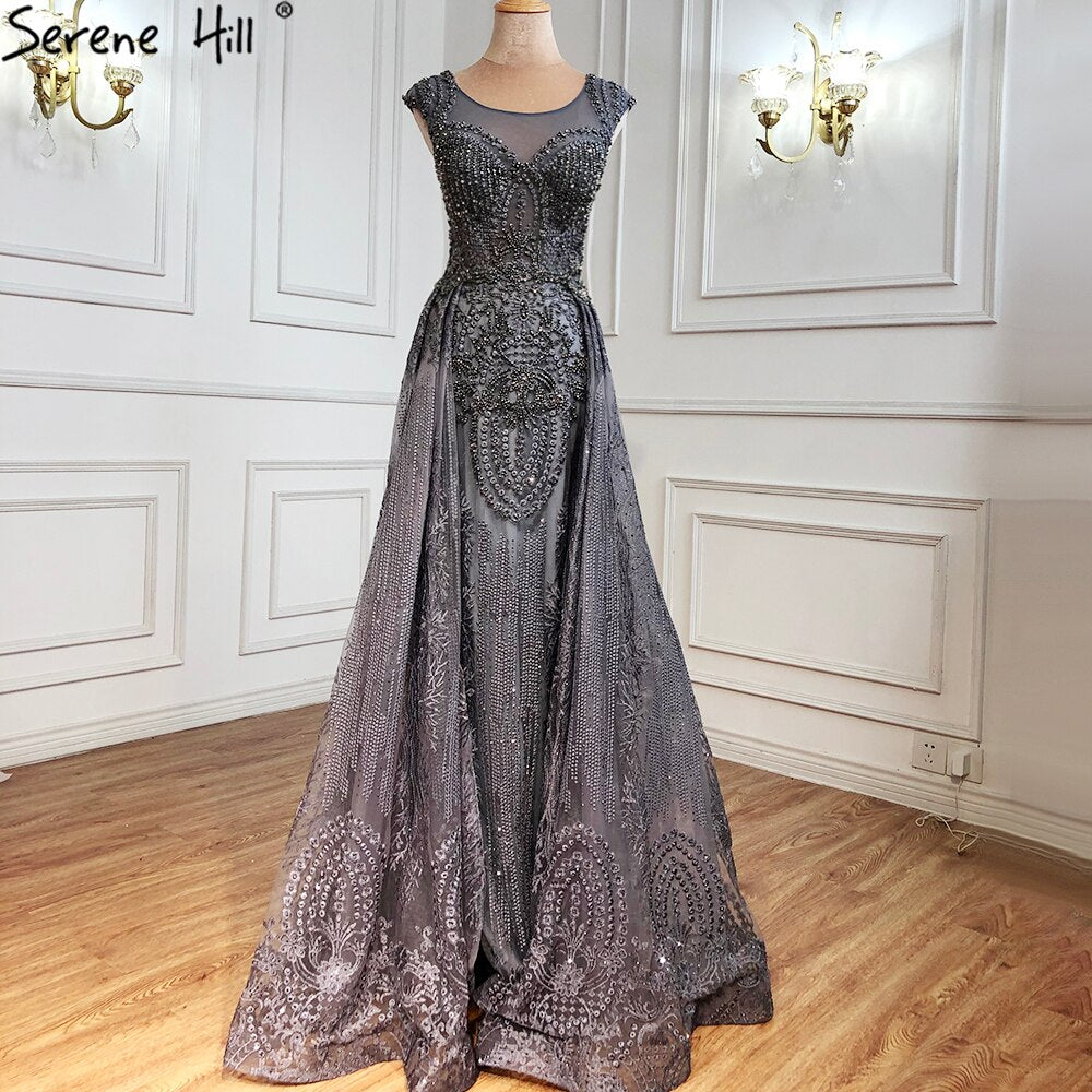 Serene Hill Pink Luxury With Overskirt Evening Dresses Gowns 2025 Lace Beaded Crystal Mermaid For Woman Party LA71080 - SERENE HILL