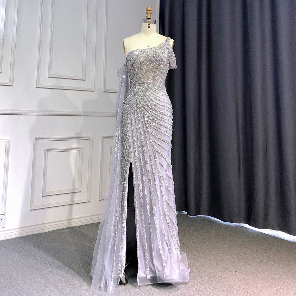 Serene Hill Pink One-Shoulder Cape Sleeve Evening Dresses Gowns 2025 Luxury Mermaid Beaded Elegant For Women Party LA71589 - SERENE HILL