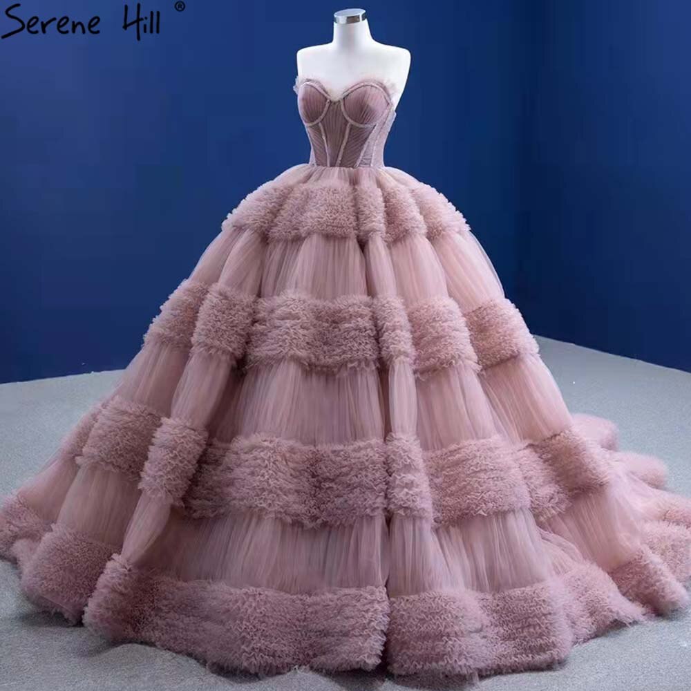 Serene Hill Pink Ruffles Sexy Wedding Dresses 2025 Sleeveless Simple High-end Bridal Dress HM67372 Custom Made - SERENE HILL
