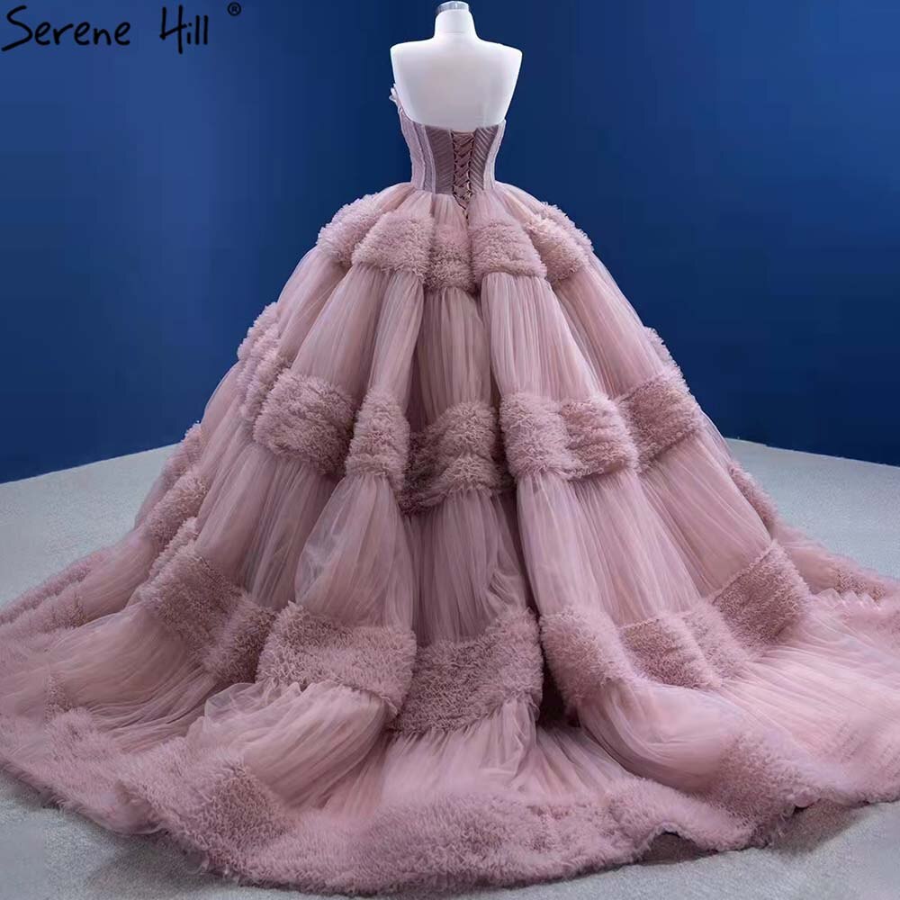 Serene Hill Pink Ruffles Sexy Wedding Dresses 2025 Sleeveless Simple High-end Bridal Dress HM67372 Custom Made - SERENE HILL