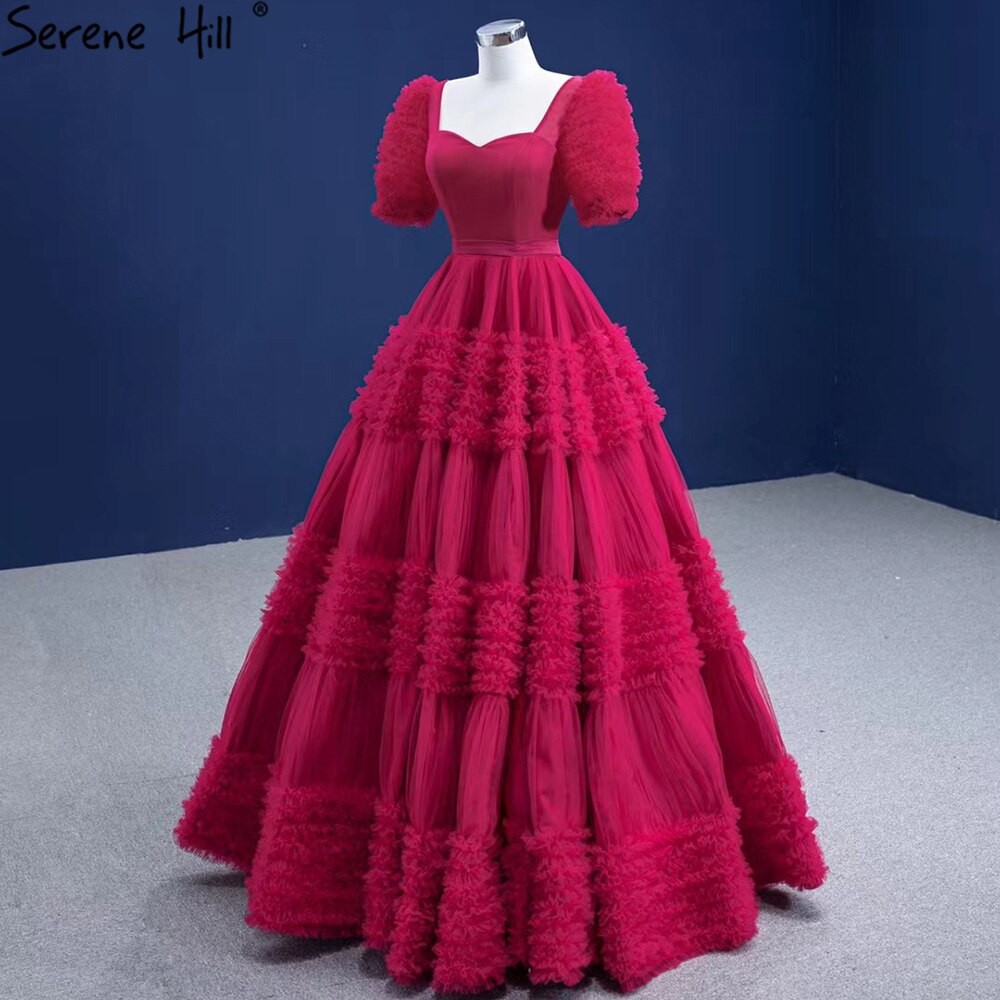 Serene Hill Red Puff Sleeves Wedding Dresses 2025 Ruffles Sexy Lace Up Bride Gowns HM67361 Custom Made - SERENE HILL