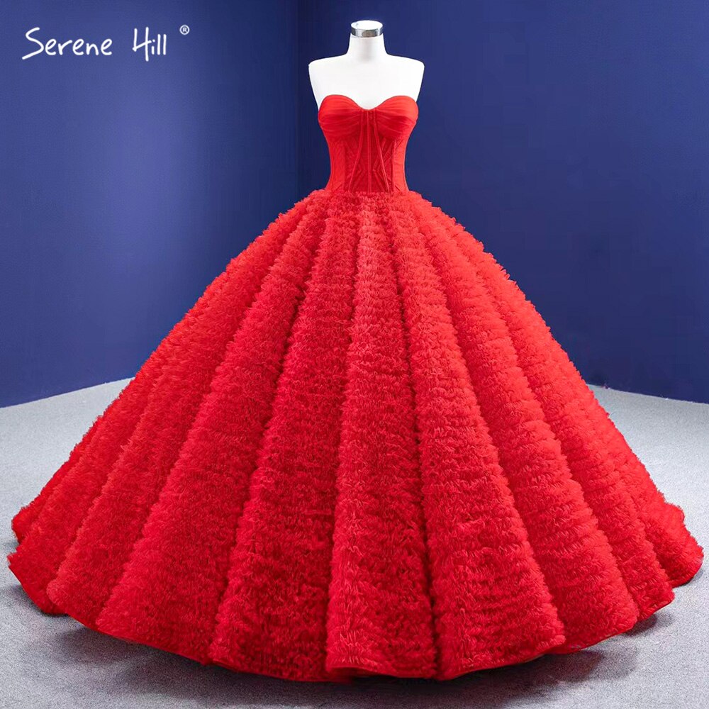 Serene Hill Red Ruffles High-end Wedding Dresses 2025 Lace Up Simple Red / 14