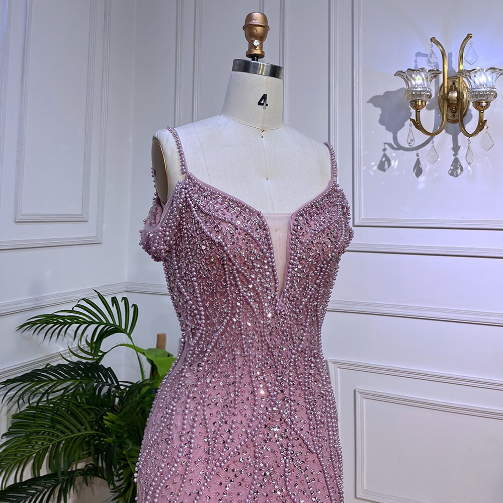 Serene Hill Sexy Pink Long Sparkly Girl Birthday Beaded Off Shoulder Formal Dresses 2025 For Woman Wedding Party LA72020 - SERENE HILL