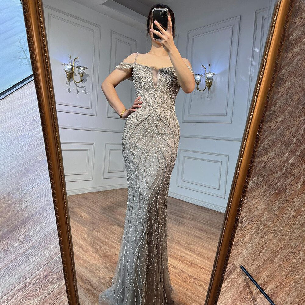 Serene Hill Sexy Pink Long Sparkly Girl Birthday Beaded Off Shoulder Formal Dresses 2025 For Woman Wedding Party LA72020 - SERENE HILL