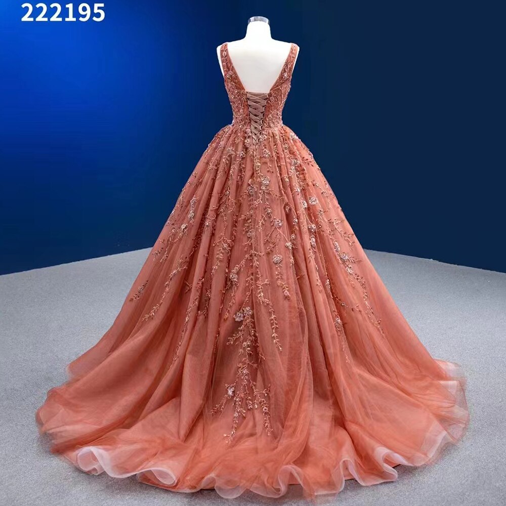 Serene Hill Sexy Sleeveless V Neck Orange Appliques Beaded Lace Up Bride Gowns Wedding Dress 2025 High End Custom Made HM222195 - SERENE HILL