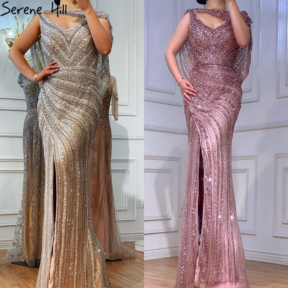 Silver Mermaid Dubai Evening Dress with Cape for Wedding Party LA70752 - SERENE HILL