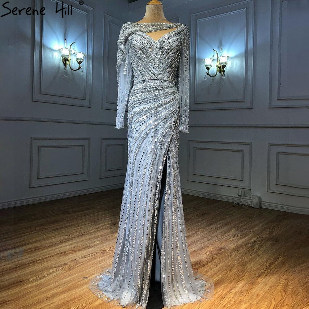 Silver Mermaid Dubai Evening Dress with Cape for Wedding Party LA70752 - SERENE HILL