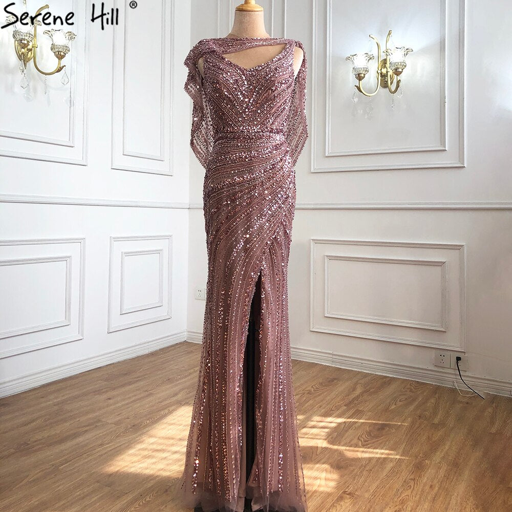 Silver Mermaid Dubai Evening Dress with Cape for Wedding Party LA70752 - SERENE HILL