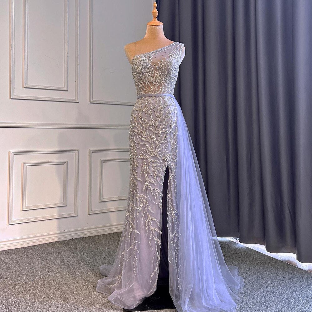 Serene Hill Turquoise Mermaid Elegant With Skirt Sexy High Split Evening Dresses Gowns Luxury Beaded Crystal 2025 Women LA71582A - SERENE HILL