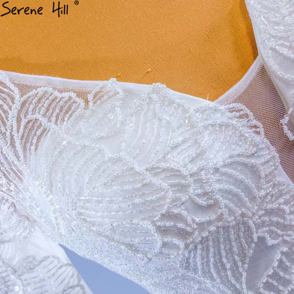Serene Hill White Beaded Lace Wedding Dresses 2025 V-neck Lace Up Sexy Bride Gowns HM67364 Custom Made - SERENE HILL
