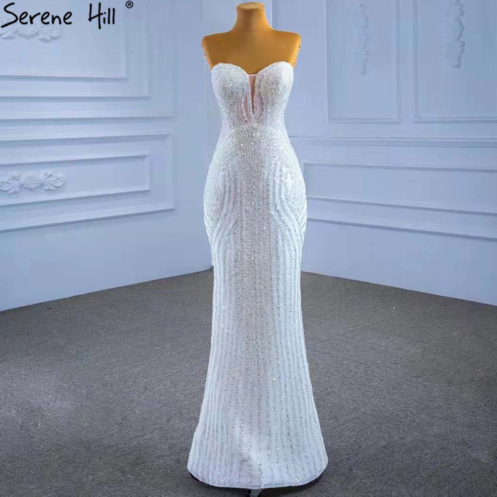 Serene Hill White Detachable Train Mermaid Wedding Dresses 2025 Beaded Luxury Bride Gowns HM67404 Custom Made - SERENE HILL