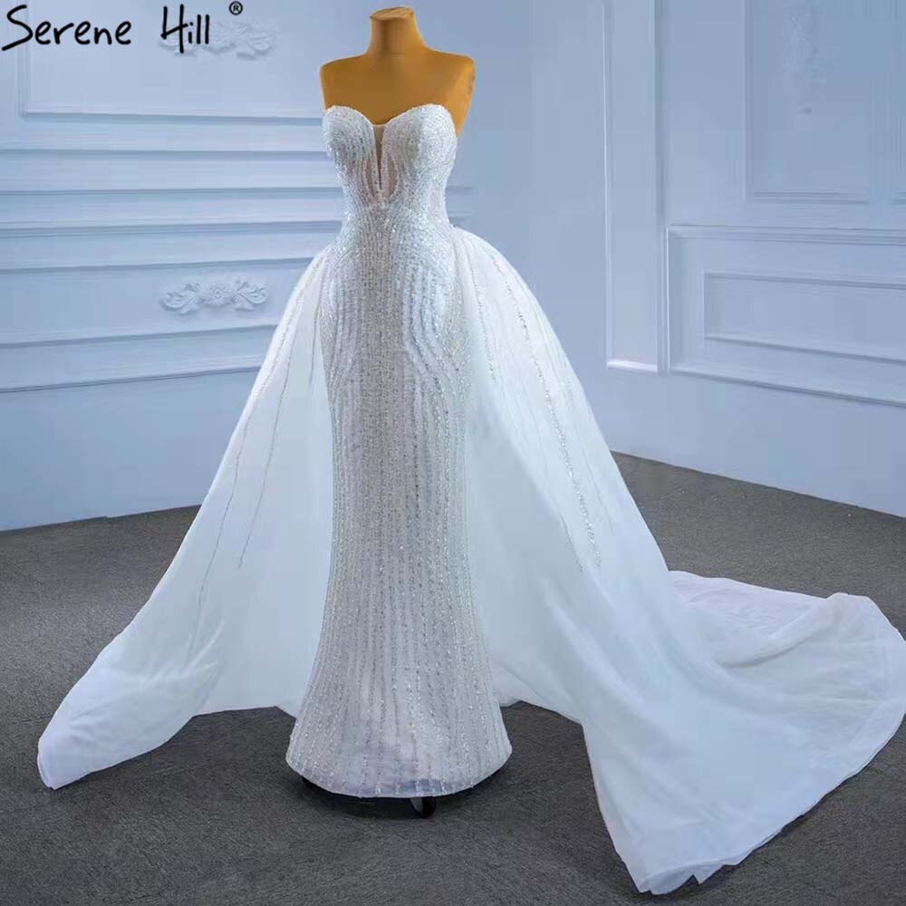 Serene Hill White Detachable Train Mermaid Wedding Dresses 2025 Beaded Luxury Bride Gowns HM67404 Custom Made - SERENE HILL